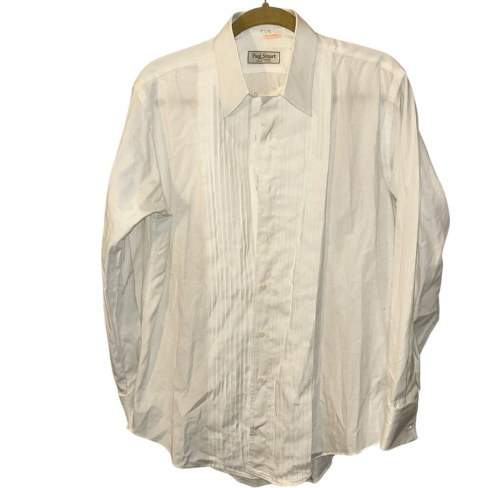 Paul Stuart white pleated front tuxedo shirt 33 16